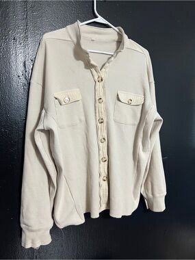 Buckle Cream Waffle Knit Button-Up Cardigan